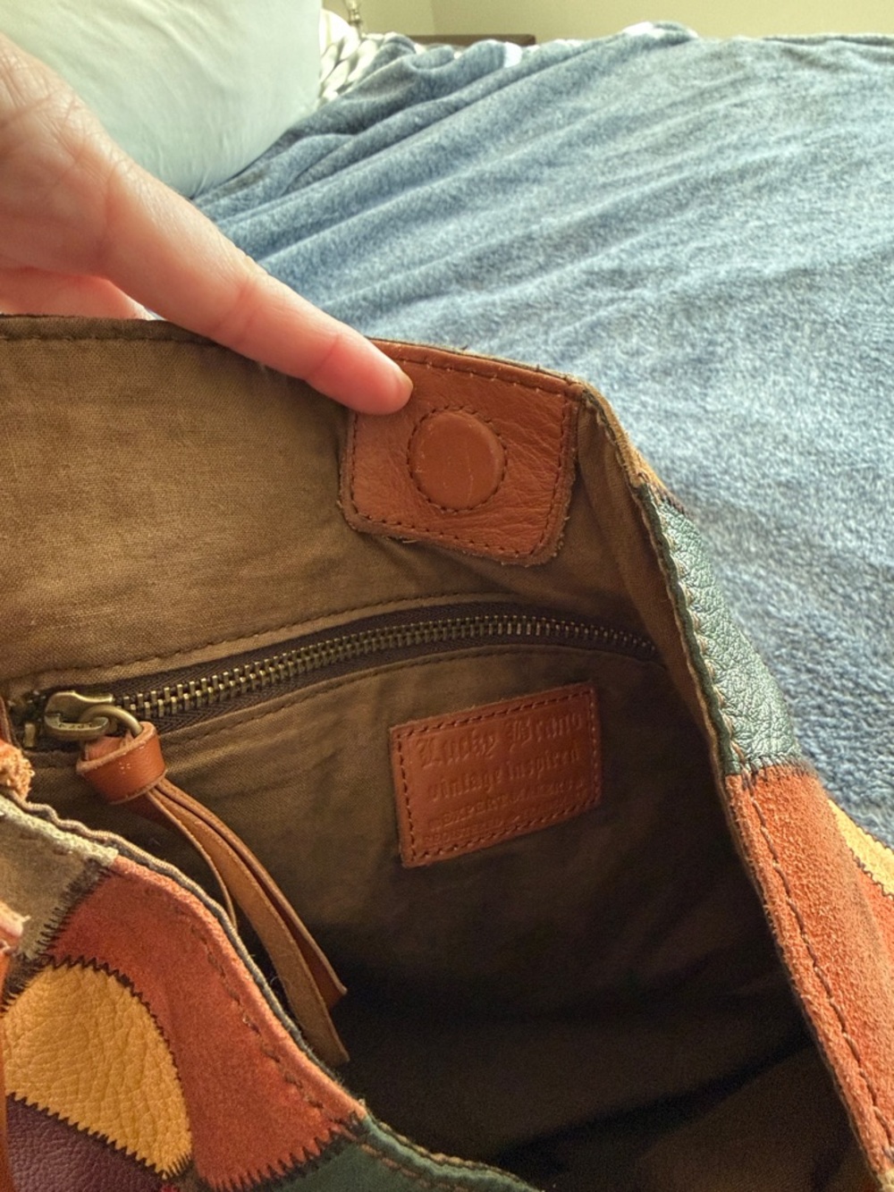 Lucky Brand Y2K vintage leather and suede multicolor patchwork hobo shoulder bag - Picture 9 of 11
